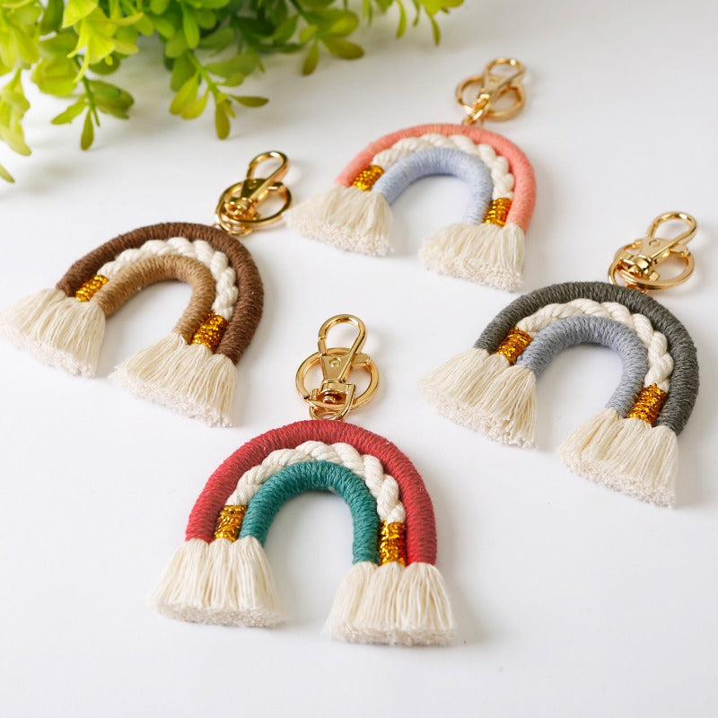Wholesale Hand Woven Rainbow Fringe Knit Crochet Keychains